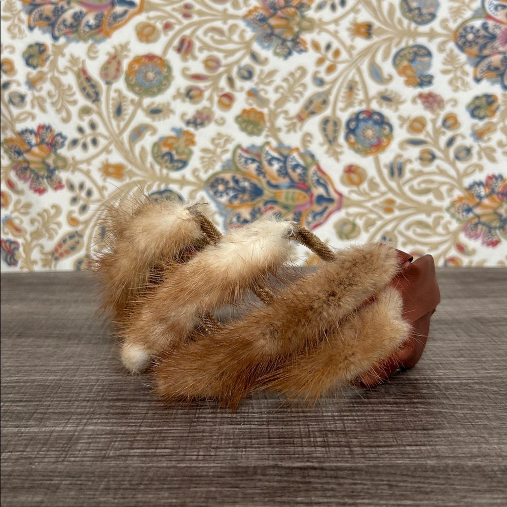 Vintage Mink Headband‎ with Mauve/Brown Satin Lattice/Cage Design Church Plays - Picture 3 of 16